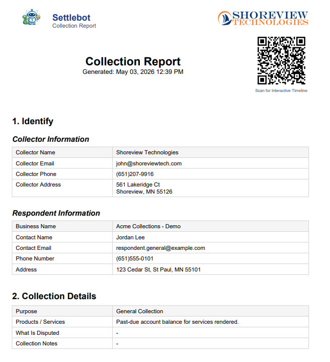 SettleBot general collection report PDF